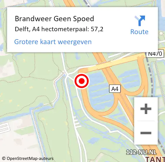 Locatie op kaart van de 112 melding: Brandweer Geen Spoed Naar Delft, A4 hectometerpaal: 57,2 op 1 februari 2022 08:38