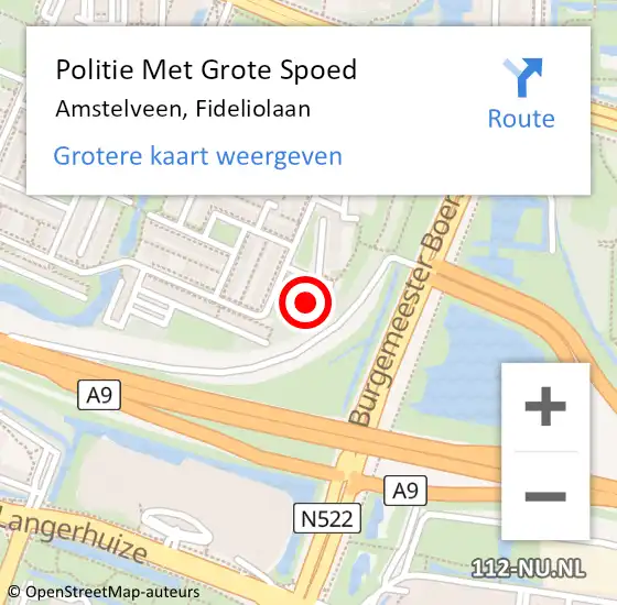 Locatie op kaart van de 112 melding: Politie Met Grote Spoed Naar Amstelveen, Fideliolaan op 1 februari 2022 08:39