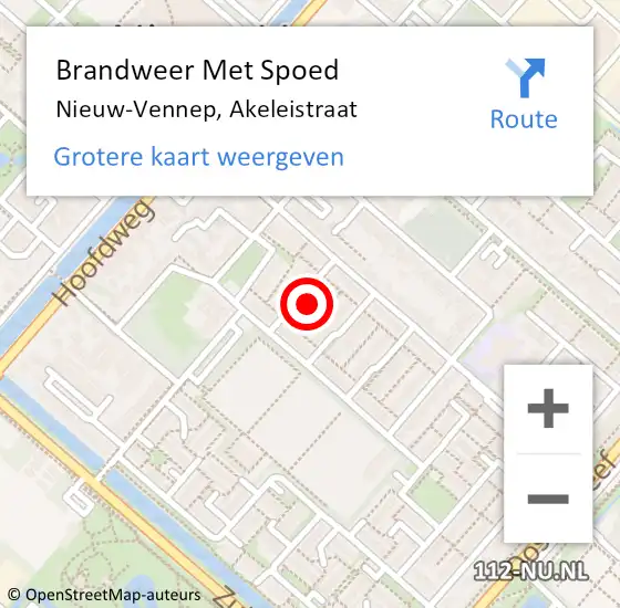 Locatie op kaart van de 112 melding: Brandweer Met Spoed Naar Nieuw-Vennep, Akeleistraat op 1 februari 2022 08:44