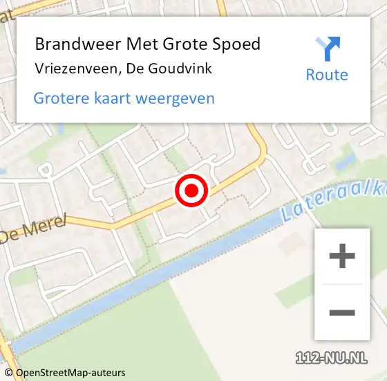 Locatie op kaart van de 112 melding: Brandweer Met Grote Spoed Naar Vriezenveen, De Goudvink op 1 februari 2022 08:47