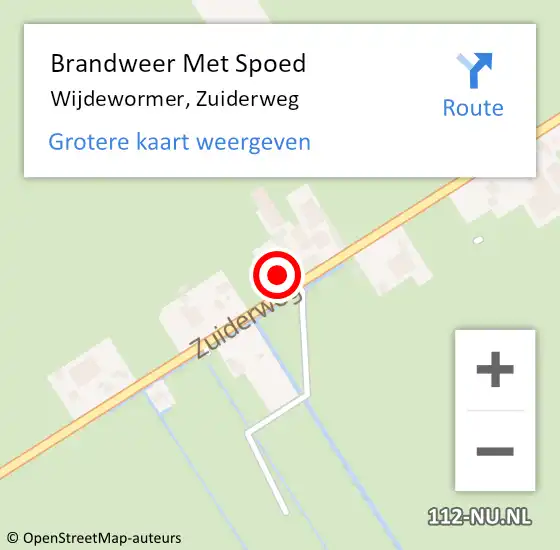 Locatie op kaart van de 112 melding: Brandweer Met Spoed Naar Wijdewormer, Zuiderweg op 1 februari 2022 09:03