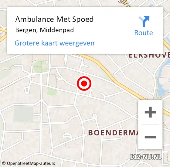 Locatie op kaart van de 112 melding: Ambulance Met Spoed Naar Bergen, Middenpad op 1 februari 2022 09:05