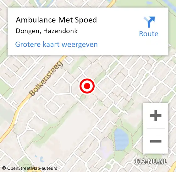 Locatie op kaart van de 112 melding: Ambulance Met Spoed Naar Dongen, Hazendonk op 7 juli 2014 03:53