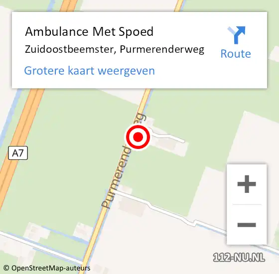 Locatie op kaart van de 112 melding: Ambulance Met Spoed Naar Zuidoostbeemster, Purmerenderweg op 1 februari 2022 09:36