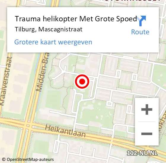 Locatie op kaart van de 112 melding: Trauma helikopter Met Grote Spoed Naar Tilburg, Mascagnistraat op 1 februari 2022 09:37