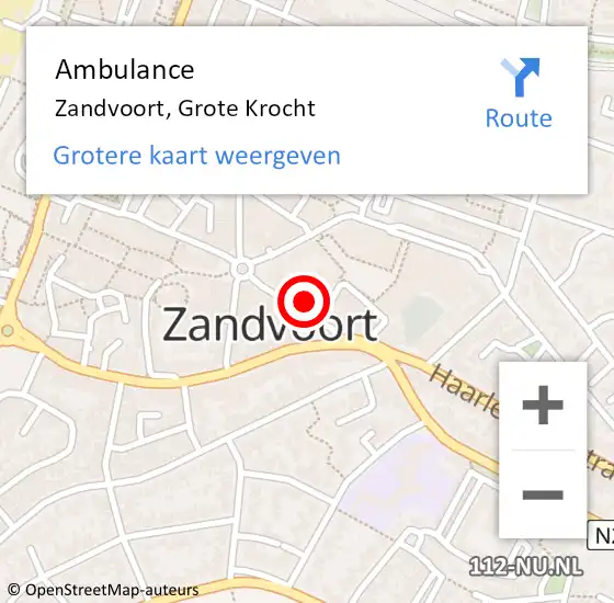 Locatie op kaart van de 112 melding: Ambulance Zandvoort, Grote Krocht op 1 februari 2022 09:39