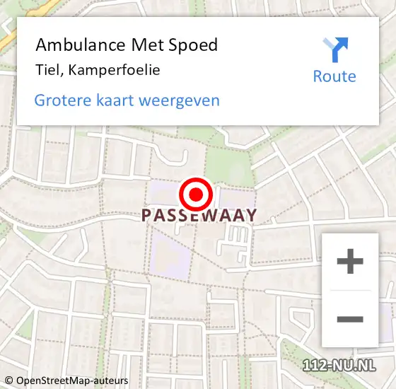 Locatie op kaart van de 112 melding: Ambulance Met Spoed Naar Tiel, Kamperfoelie op 1 februari 2022 09:45