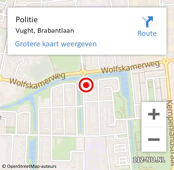 Locatie op kaart van de 112 melding: Politie Vught, Brabantlaan op 1 februari 2022 10:19