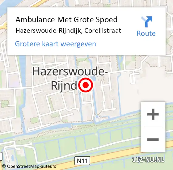 Locatie op kaart van de 112 melding: Ambulance Met Grote Spoed Naar Hazerswoude-Rijndijk, Corellistraat op 1 februari 2022 11:19