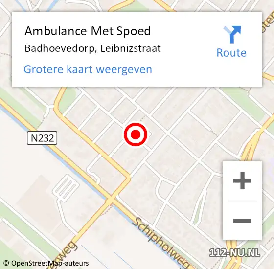 Locatie op kaart van de 112 melding: Ambulance Met Spoed Naar Badhoevedorp, Leibnizstraat op 1 februari 2022 11:21