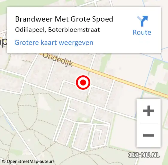 Locatie op kaart van de 112 melding: Brandweer Met Grote Spoed Naar Odiliapeel, Boterbloemstraat op 1 februari 2022 11:28