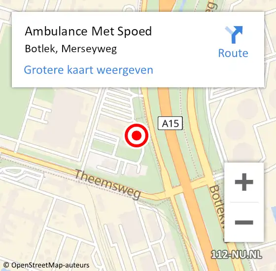 Locatie op kaart van de 112 melding: Ambulance Met Spoed Naar Botlek, Merseyweg op 1 februari 2022 12:15