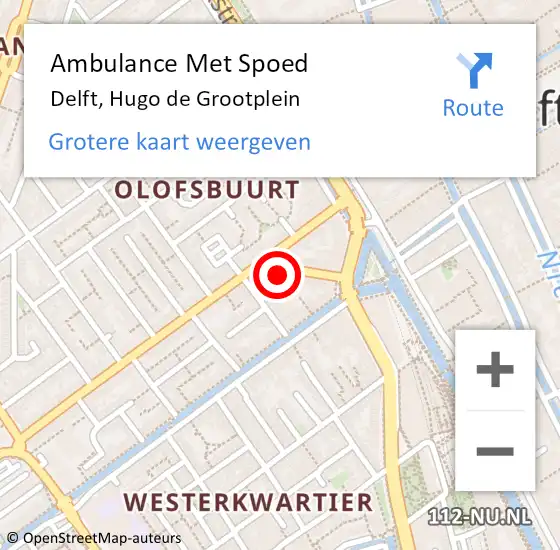 Locatie op kaart van de 112 melding: Ambulance Met Spoed Naar Delft, Hugo de Grootplein op 1 februari 2022 12:19