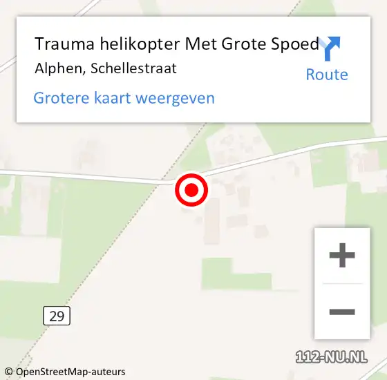 Locatie op kaart van de 112 melding: Trauma helikopter Met Grote Spoed Naar Alphen, Schellestraat op 1 februari 2022 12:32