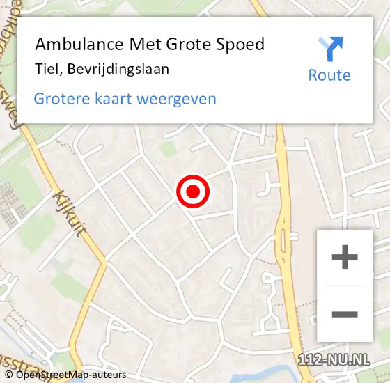 Locatie op kaart van de 112 melding: Ambulance Met Grote Spoed Naar Tiel, Bevrijdingslaan op 1 februari 2022 12:51