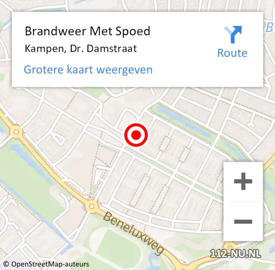 Locatie op kaart van de 112 melding: Brandweer Met Spoed Naar Kampen, Dr. Damstraat op 1 februari 2022 12:57