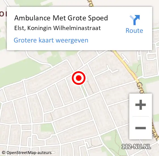 Locatie op kaart van de 112 melding: Ambulance Met Grote Spoed Naar Elst, Koningin Wilhelminastraat op 1 februari 2022 13:04