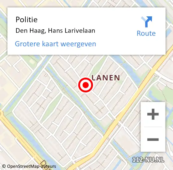 Locatie op kaart van de 112 melding: Politie Den Haag, Hans Larivelaan op 7 juli 2014 05:40