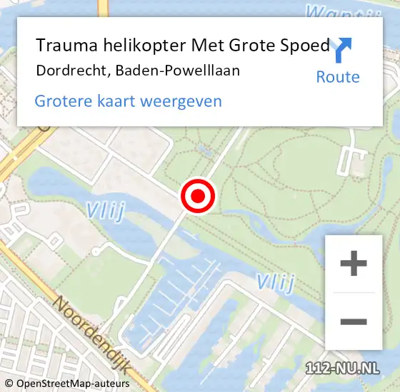 Locatie op kaart van de 112 melding: Trauma helikopter Met Grote Spoed Naar Dordrecht, Baden-Powelllaan op 1 februari 2022 13:51