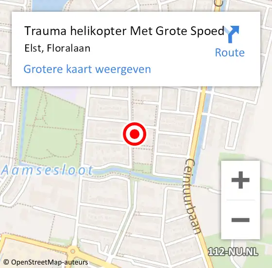 Locatie op kaart van de 112 melding: Trauma helikopter Met Grote Spoed Naar Elst, Floralaan op 1 februari 2022 14:07