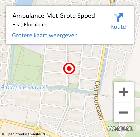 Locatie op kaart van de 112 melding: Ambulance Met Grote Spoed Naar Elst, Floralaan op 1 februari 2022 14:07