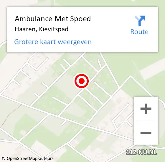 Locatie op kaart van de 112 melding: Ambulance Met Spoed Naar Haaren, Kievitspad op 7 juli 2014 05:51