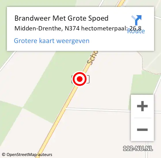 Locatie op kaart van de 112 melding: Brandweer Met Grote Spoed Naar Midden-Drenthe, N374 hectometerpaal: 26,8 op 1 februari 2022 14:44