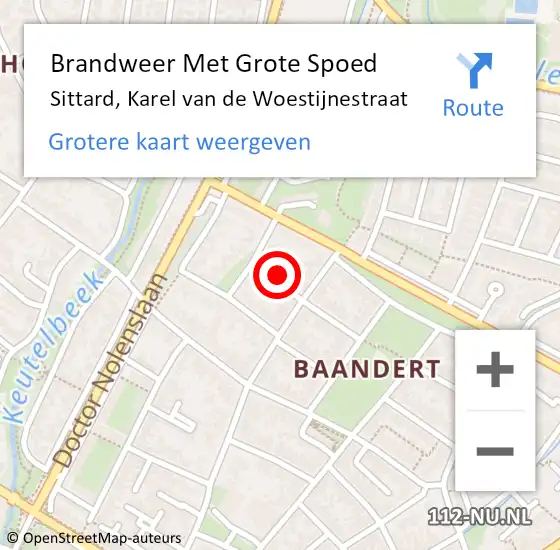 Locatie op kaart van de 112 melding: Brandweer Met Grote Spoed Naar Sittard, Karel van de Woestijnestraat op 1 februari 2022 14:47