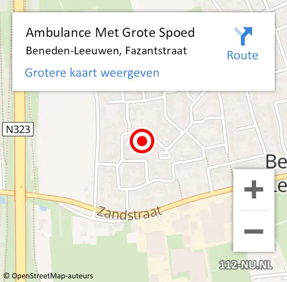 Locatie op kaart van de 112 melding: Ambulance Met Grote Spoed Naar Beneden-Leeuwen, Fazantstraat op 1 februari 2022 15:57