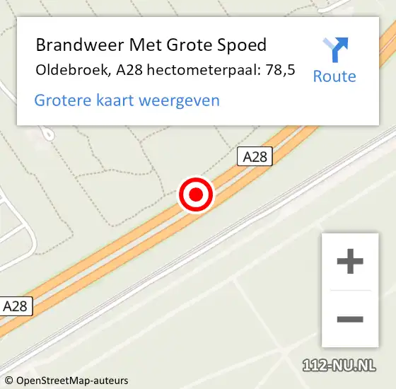 Locatie op kaart van de 112 melding: Brandweer Met Grote Spoed Naar Oldebroek, A28 hectometerpaal: 78,5 op 1 februari 2022 15:58