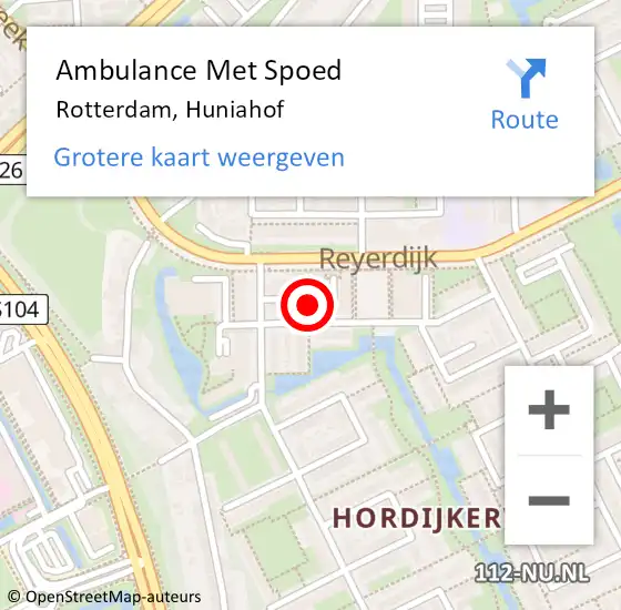 Locatie op kaart van de 112 melding: Ambulance Met Spoed Naar Rotterdam, Huniahof op 1 februari 2022 16:25