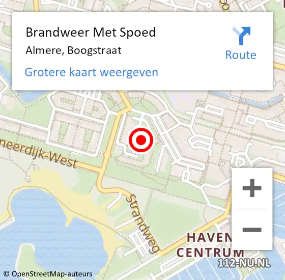 Locatie op kaart van de 112 melding: Brandweer Met Spoed Naar Almere, Boogstraat op 1 februari 2022 16:47