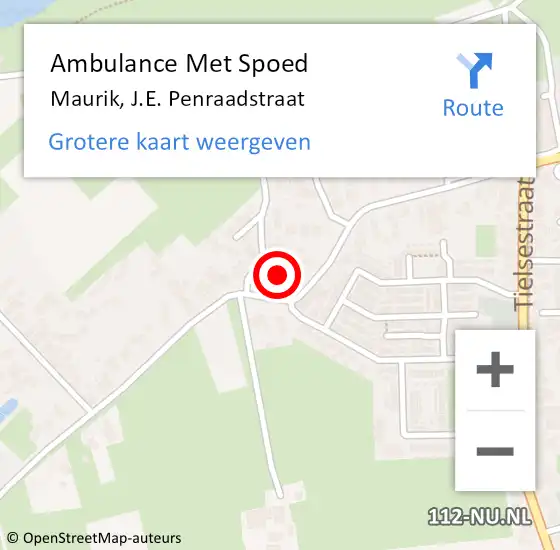 Locatie op kaart van de 112 melding: Ambulance Met Spoed Naar Maurik, J.E. Penraadstraat op 1 februari 2022 17:05