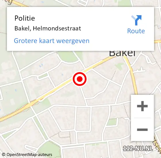 Locatie op kaart van de 112 melding: Politie Bakel, Helmondsestraat op 1 februari 2022 17:20