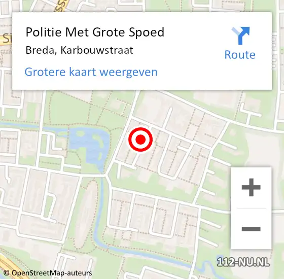 Locatie op kaart van de 112 melding: Politie Met Grote Spoed Naar Breda, Karbouwstraat op 1 februari 2022 18:27