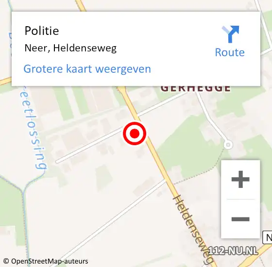 Locatie op kaart van de 112 melding: Politie Neer, Heldenseweg op 1 februari 2022 18:48