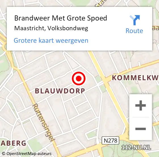 Locatie op kaart van de 112 melding: Brandweer Met Grote Spoed Naar Maastricht, Volksbondweg op 1 februari 2022 18:57