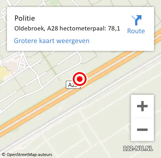 Locatie op kaart van de 112 melding: Politie Oldebroek, A28 hectometerpaal: 78,1 op 1 februari 2022 19:07