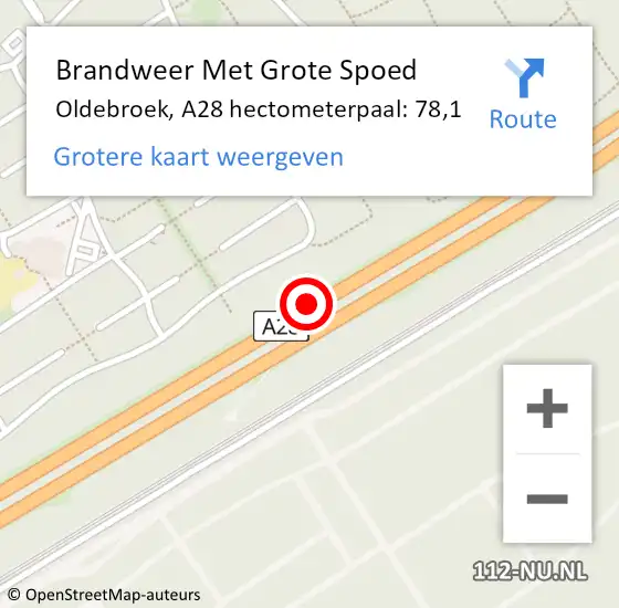 Locatie op kaart van de 112 melding: Brandweer Met Grote Spoed Naar Oldebroek, A28 hectometerpaal: 78,1 op 1 februari 2022 19:07