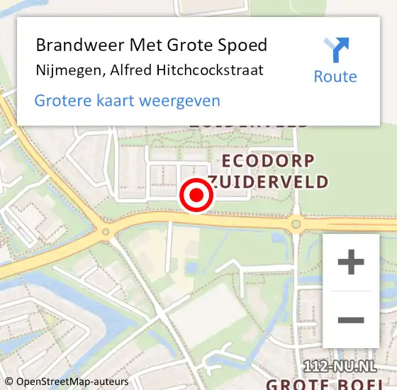 Locatie op kaart van de 112 melding: Brandweer Met Grote Spoed Naar Nijmegen, Alfred Hitchcockstraat op 1 februari 2022 19:14