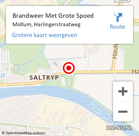 Locatie op kaart van de 112 melding: Brandweer Met Grote Spoed Naar Midlum, Harlingerstraatweg op 1 februari 2022 20:10