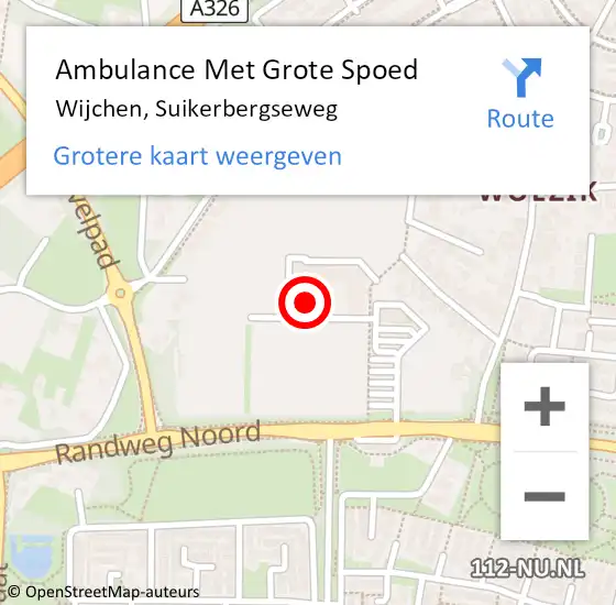 Locatie op kaart van de 112 melding: Ambulance Met Grote Spoed Naar Wijchen, Suikerbergseweg op 1 februari 2022 20:24