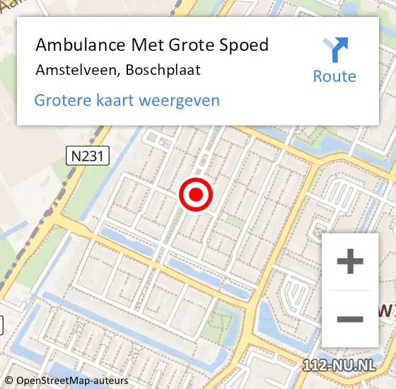 Locatie op kaart van de 112 melding: Ambulance Met Grote Spoed Naar Amstelveen, Boschplaat op 1 februari 2022 20:38