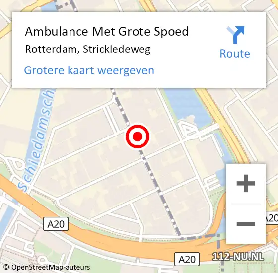 Locatie op kaart van de 112 melding: Ambulance Met Grote Spoed Naar Rotterdam, Strickledeweg op 1 februari 2022 20:58
