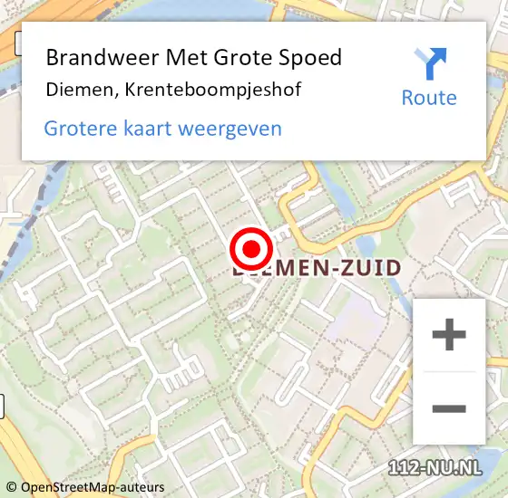 Locatie op kaart van de 112 melding: Brandweer Met Grote Spoed Naar Diemen, Krenteboompjeshof op 1 februari 2022 21:07