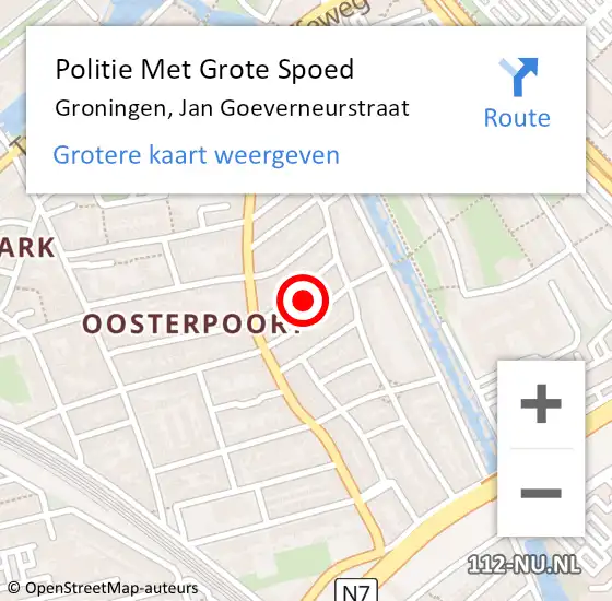 Locatie op kaart van de 112 melding: Politie Met Grote Spoed Naar Groningen, Jan Goeverneurstraat op 1 februari 2022 21:07