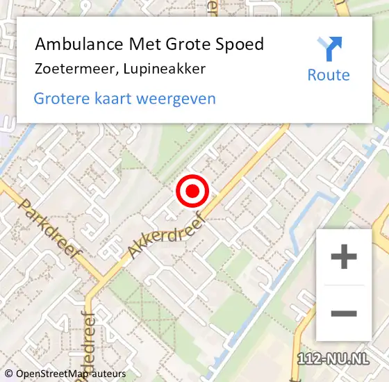 Locatie op kaart van de 112 melding: Ambulance Met Grote Spoed Naar Zoetermeer, Lupineakker op 1 februari 2022 21:28