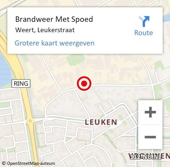 Locatie op kaart van de 112 melding: Brandweer Met Spoed Naar Weert, Leukerstraat op 1 februari 2022 21:54