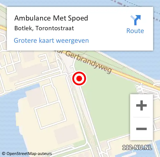 Locatie op kaart van de 112 melding: Ambulance Met Spoed Naar Botlek, Torontostraat op 1 februari 2022 21:55