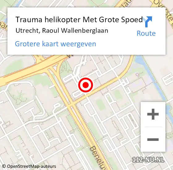 Locatie op kaart van de 112 melding: Trauma helikopter Met Grote Spoed Naar Utrecht, Raoul Wallenberglaan op 1 februari 2022 22:30